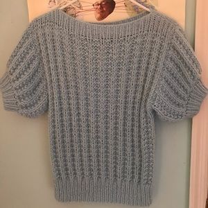 Hand knit top with puff sleeves